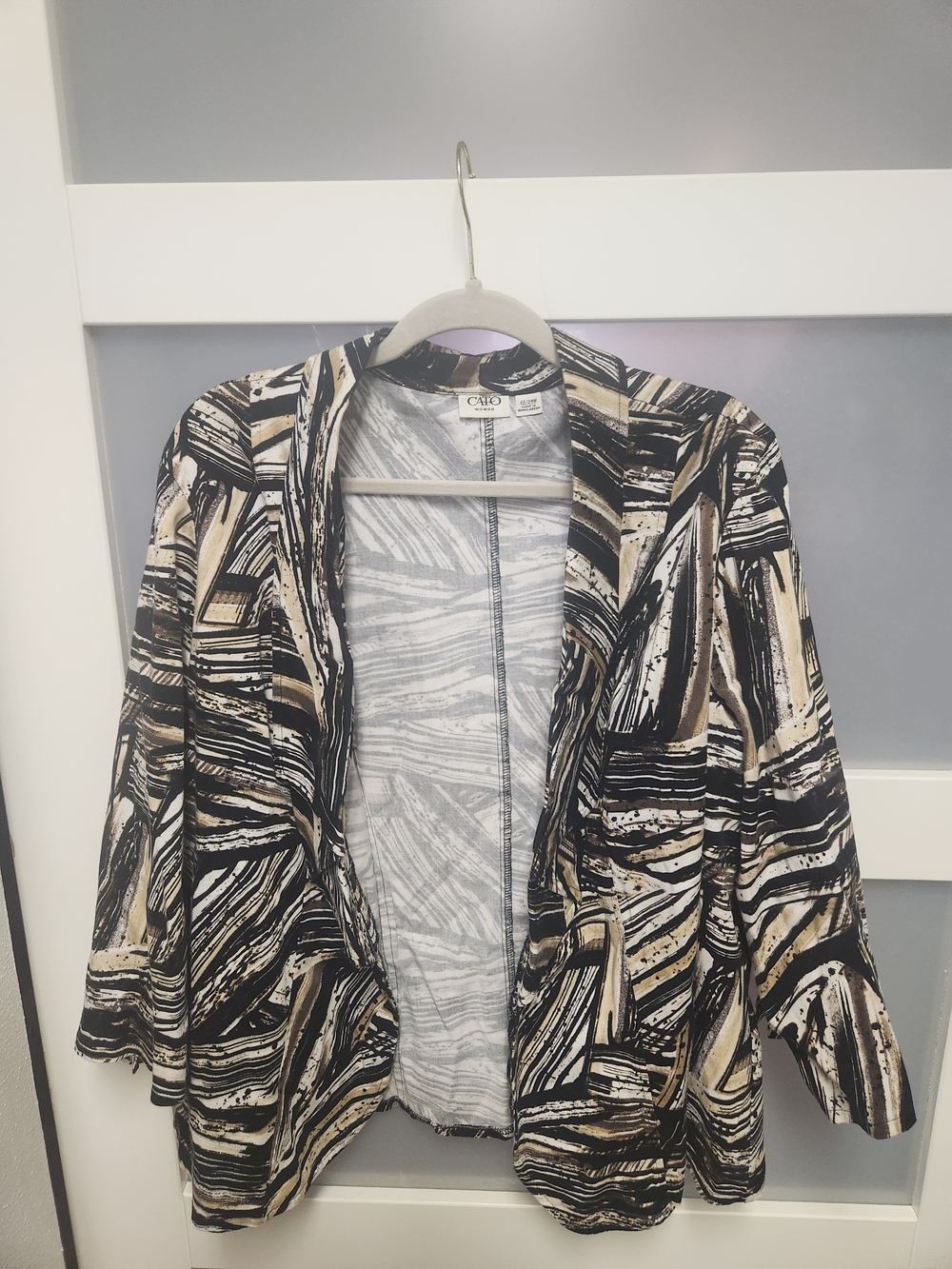 Cato Black and Tan Abstract Open Front Blazer